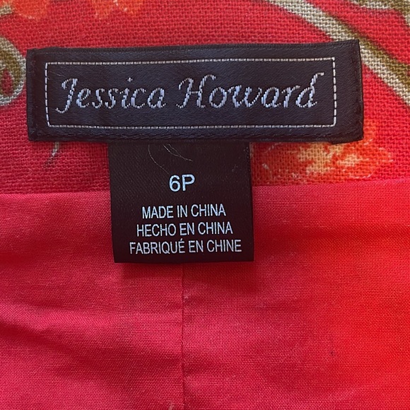 Jessica Howard Red Sleeveless Linen Floral Button Down Dress 6P - Picture 7 of 12